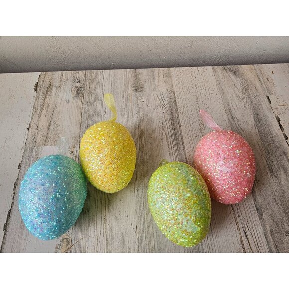 Large sequin glitter egg ornament Easter spring decor green pink blue sparkle - Picture 1 of 12